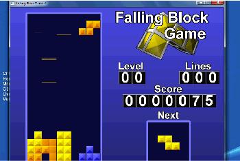 A screenshot of the game Tetris. Blocks fall from the top of the